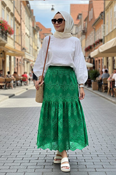 N.S NEVA STYLE Lace Emerald Green Hijab Skirt 13951Zy
