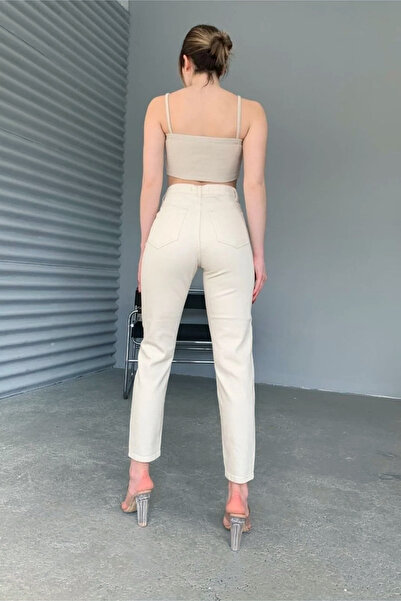 Geppetto A10404851 Trend Pamella Μπεζ ψηλόμεσο τζιν παντελόνι με μοντέρνα εφαρμογή