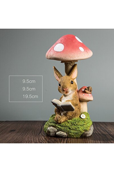 Flippy Garden Decoration - Solar LED Mushroom with Reading Bunny, 19.5x9.5x9.5 cm, Light Brown