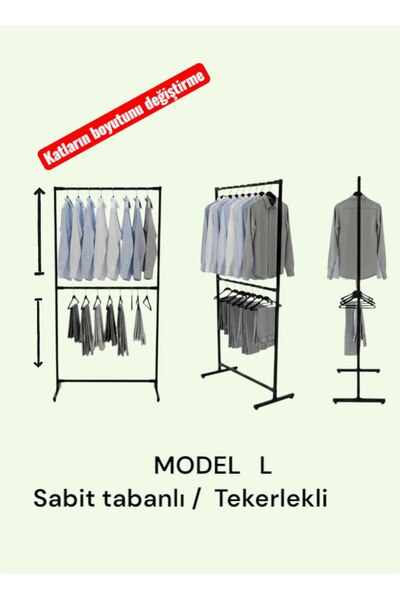 NovaLand Metal İki Katlı Konfeksiyon Ayaklı Elbise Askılık Sabit 185x100x45