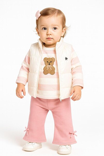 RAPAPA Baby Girl 3-Piece Set: Vest, Teddy Embroidered Sweatshirt and Bow-Tie Pants Lilac (9-12-18-24 Months) 1069