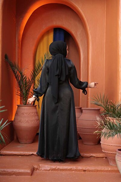 N.S NEVA STYLE Drape Detaylı Siyah Tesettür Abiye Elbise 62201S