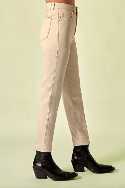 Geppetto A1110510154 Γυναικείο μπεζ ψηλόμεσο τζιν μομ από λύκρα