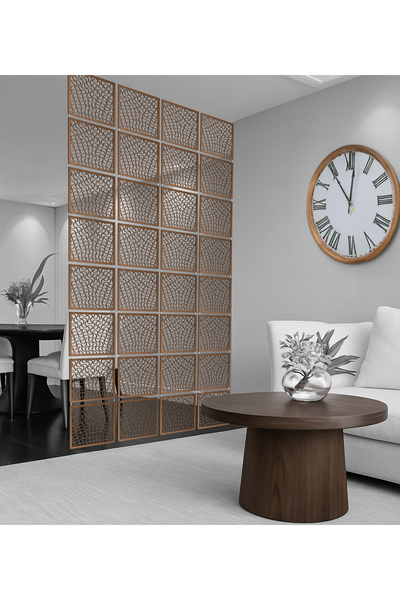 WOODDOOM Çizgiler Lazer Kesim Paravan, Ahşap Seperatör, Panel Levha Seti Deko...