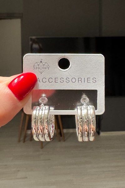 C&E Design Kadın Gümüş Renk Sıra Halka Küpe