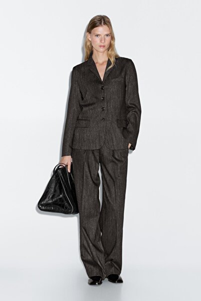 Massimo Dutti Kontrast iplikli yün karışımlı blazer