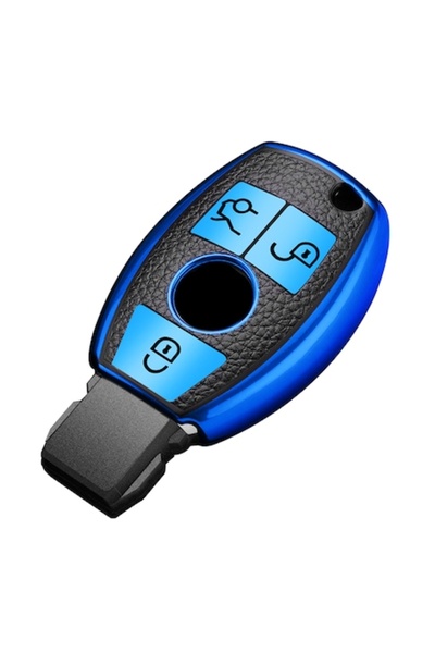 OEM Husă albastră cu inserții din piele pentru cheia Mercedes Benz