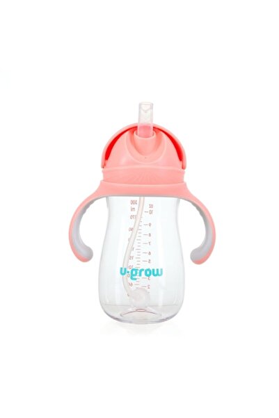 U-Grow Cana cu pai tritan, roz, 300ml,
