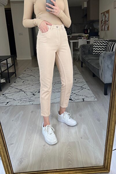 Geppetto A1550001 Ψηλόμεσο Lycra Beige Mom Jeans Ελαστικό τζιν παντελόνι