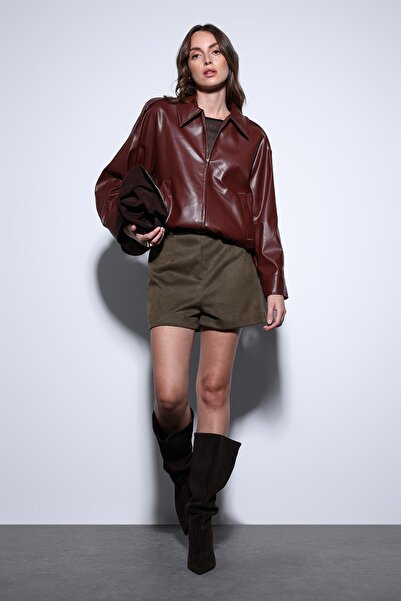Antioch Burgundy Faux Leather Bomber Jacket