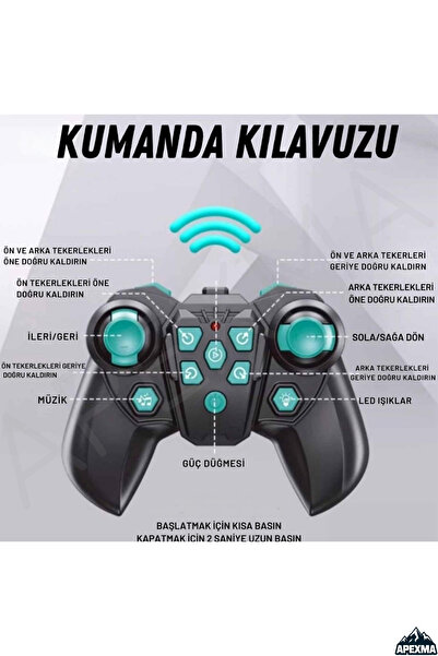 Apexma Oyuncak 2.4GHz Uzaktan Kumandalı Bilekten Kontrollü Şarjlı Işıklı 8 Teker Akrobat Robot Köpek