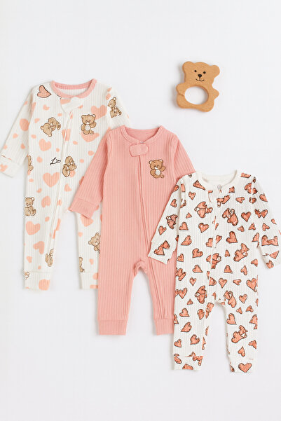 İZYALİF BABY Baby Girl 3-Piece Romper Set Sleepwear Casual Cotton Buy One Size Larger Than Your Actual Size 74-80-86cm