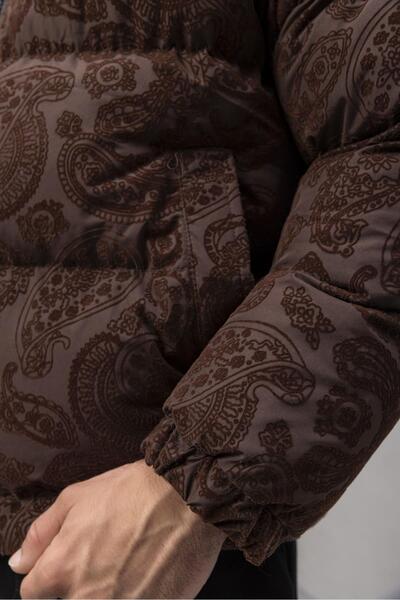 Valiberta Ανδρικό παλτό με ψηλό γιακά με έθνικ σχέδιο Harjo - Καφέ