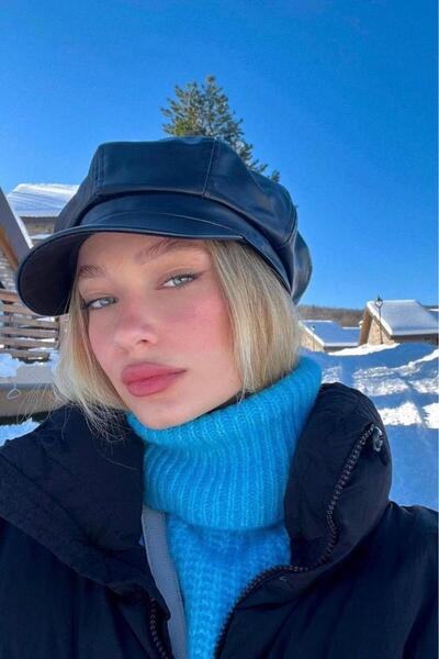 Goldmine Kadın Hakiki Deri Kasket Şapka Siyah