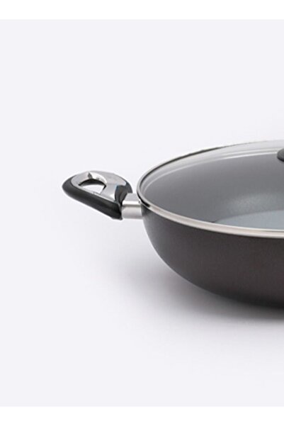 Badraig Non-Stick Wok Pan With Lid Brown/Black/Clear 24 cm
