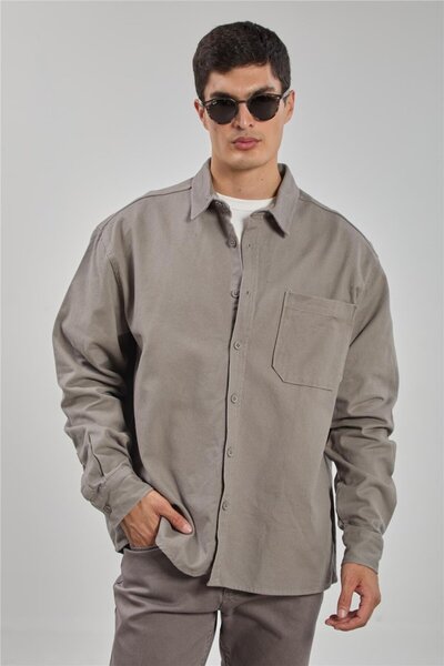 BARRELS AND OIL Men's Gabardine Long Sleeve Shirt - Gray