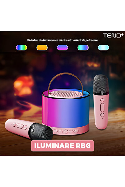Teno ® Portable Karaoke Speaker, 2 wireless microphones included, karaoke station for parties, pink