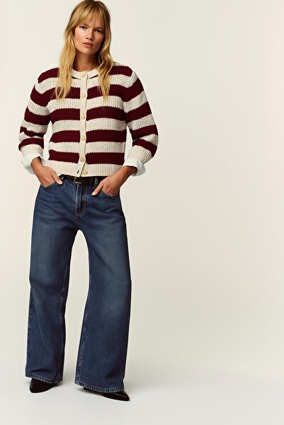 HAKKE Şık Kalın Düğmeli Çizgili Triko HIRKA