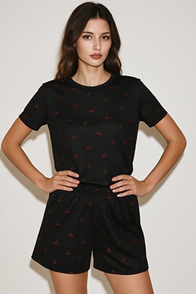 HAKKE Cherry Patterned T-Shirt Shorts Set