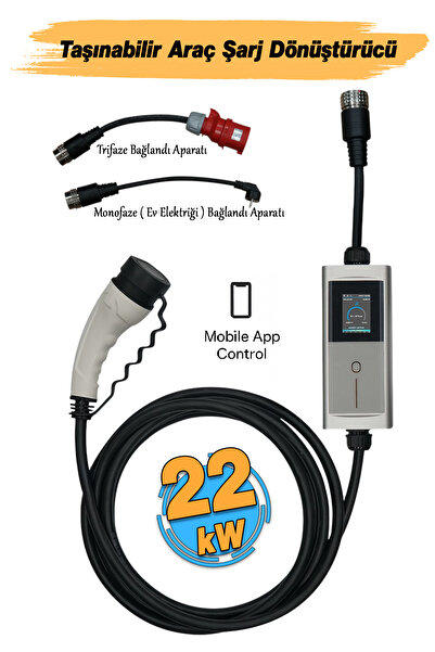 Badem10 Taşınabilir Elektrikli Wallbox Araç Şarj Dönüştürücüsü Cihaz 22 kW Ty...