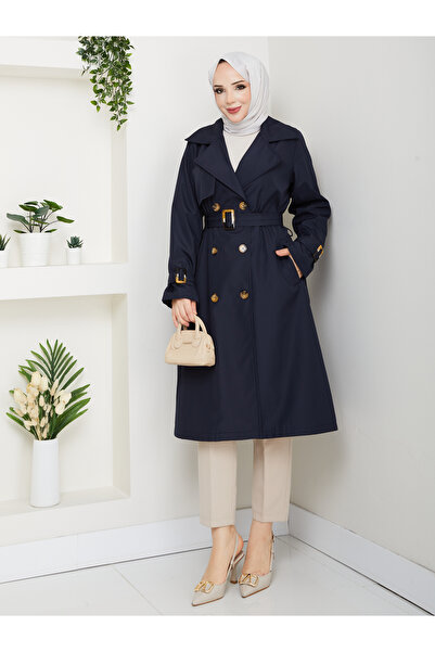 Pamuk Butik Γυναικεία καμπαρντίνα με διπλό γιακά με επένδυση και ζώνη