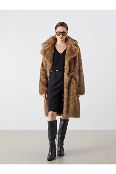 LC Waikiki Brown Jacket Collar Women's Fur Coat