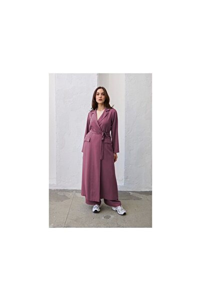 QANU Uzun Ceket Mürdüm