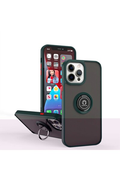 Apple (compatible) Anti-Fall Metal Bracket Case for Apple iPhone 12/12 Pro, Shock-Resistant, Magnetic Ring, Green