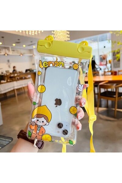Universal Fruity Waterproof Flippy Underwater Case, Snowproof, Universal, with Lanyard, Lemon Boy, Yellow