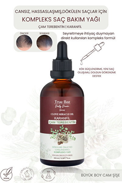 True Bee Kök Uyarıcı, Besleyici, Oluşumu Destekli Çam Terebentin | Karanfil Kompleks Saç Bakım Yağı