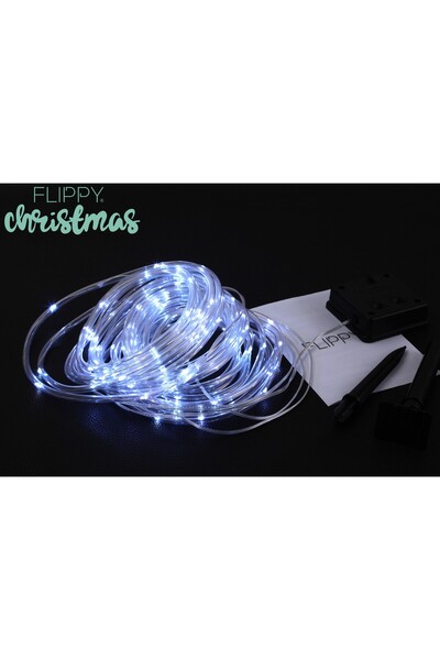 Flippy Solar LED Rope Light, 300 LEDs, 32 m, 8 Modes, Cool White