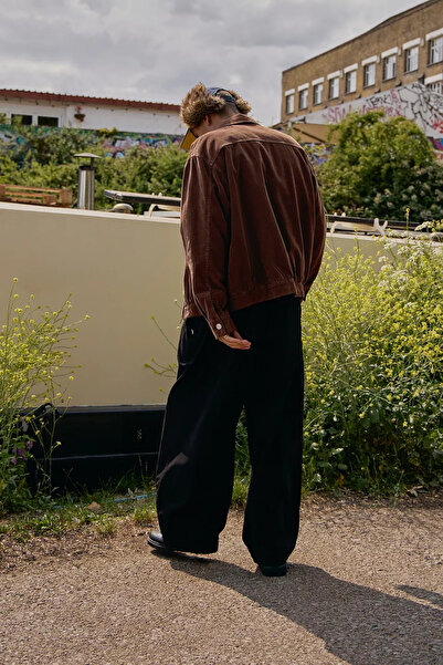 Mokşa Горчиво кафяво кадифено бомбър яке, унисекс, прекалено голямо, сезонно палто