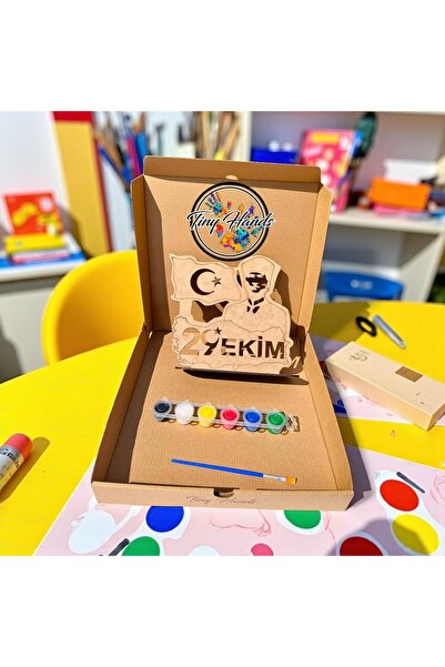 tiny hands 29 Ekim Ahşap Boyama Seti Atatürk Türk Bayrağı Boyama Seti + 6'lı Akrilik Boya + 1 Ad. Fırça