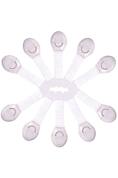 OptimStar Child Safety Door Locks, 10 Pieces, Flexible and Durable, Strong 3M Adhesive, White