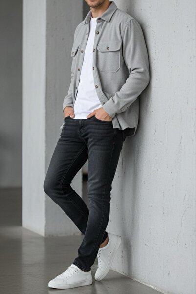 Oksit Linno Slim Fit Covered Double Pocket Corded Fabric Men's Velvet Shirt