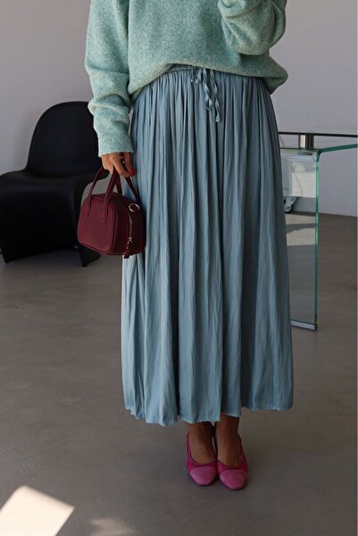 Suziş Crinkle Model Midi Length Skirt with Elastic Waist 4S2947