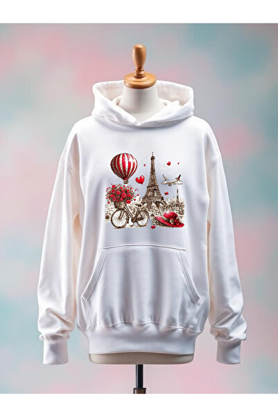 Vordevia سويت شيرت أبيض كبير الحجم مطبوع عليه باريس مصنوع من القطن بثلاثة خيوط