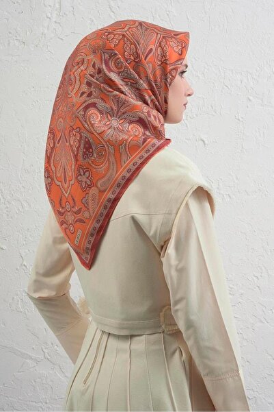 Armine Φουλάρι Sura Pure Silk 9421 - 34 Πορτοκαλί έθνικ σχέδιο