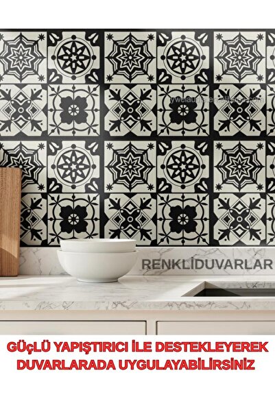 Renkli Duvarlar 30cmx30cm 10 Adet Yapışkanlı Osmanlı çini Floor Pvc Panel Zemin Kaplama Paneli Arkası Kauçuklu 2124