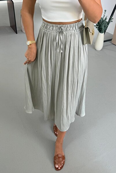 Suziş Crinkle Model Midi Length Skirt with Elastic Waist 4S2947
