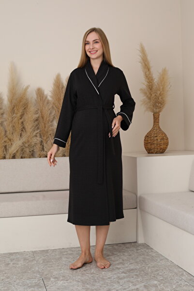 Miss Dünya Lissa Kapitone Dokulu Köpük Kumaş Uzun Kollu Şerit Biyeli Gömlek Yaka Sabahlık