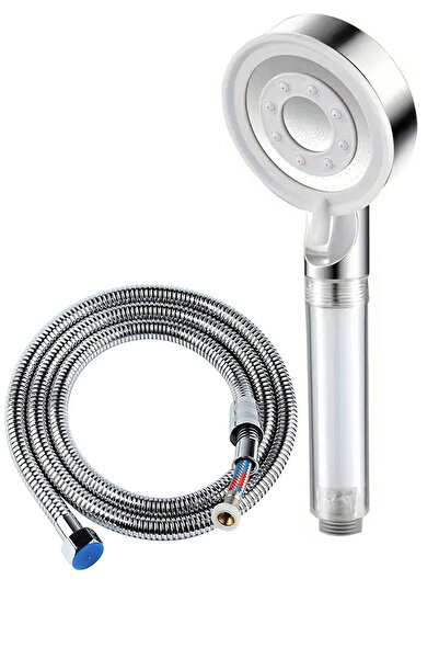 Plodna House Filtreli Beyaz Çelik 5 Fonksiyonlu Duş Başlığı Seti – 150 cm Çelik Örgülü Hortum 2 Parça