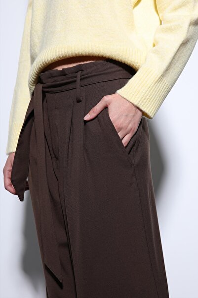 Antioch Brown Belted Pleated Wide Women's Trousers