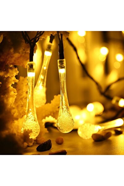 Flippy Solar String Lights 6 m, 28 LEDs, Water Drop Ornaments, Black Wire, Indoor/Outdoor, Warm White