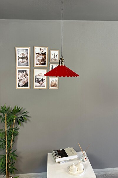 Bamyum Avilla Kırmızı Tekli Metal Avize Lale Başlık Rustik Cafe Mutfak Modern Sarkıt Aydınlatma