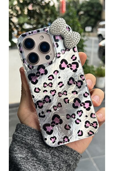 EDELFU آيفون 16 برو - غطاء سيليكون بتصميم أورورا ميكي مع فيونكة حجرية وظهر لا...