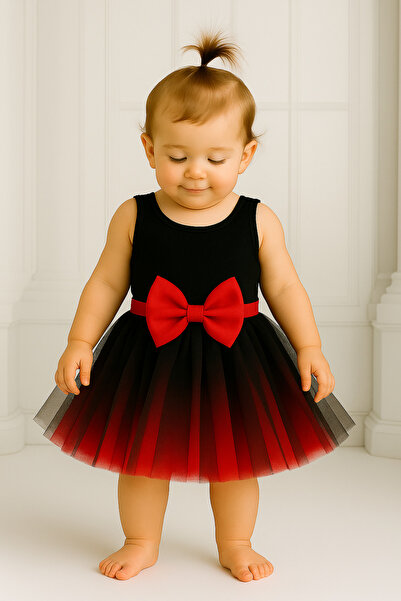 NSMLİFE تنورة توتو منفوشة للفتيات الصغيرات، طبقة علوية سوداء، طبقة سفلية حمرا...