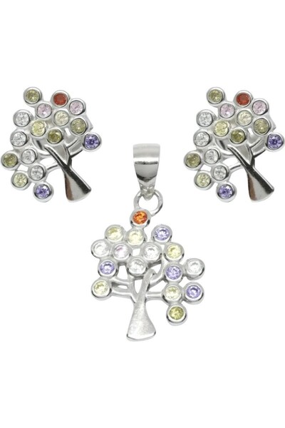 Crocodileskids 925 Silver Tree Set with Colored Stones, 2.68 g