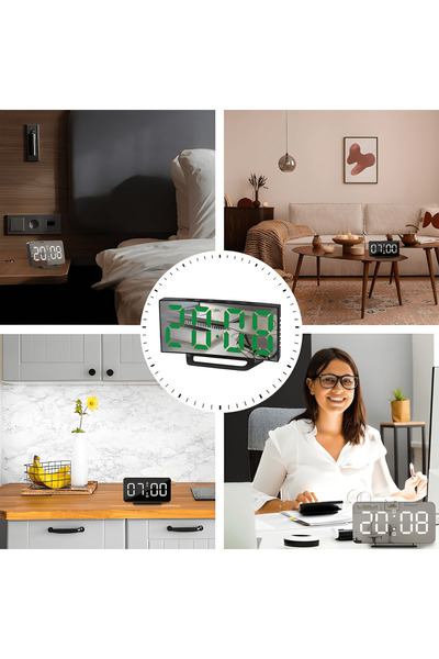 Tim Mirror Clock with LED Time Display, Alarm & Snooze, Modern Design, Backlight, Dual Charging