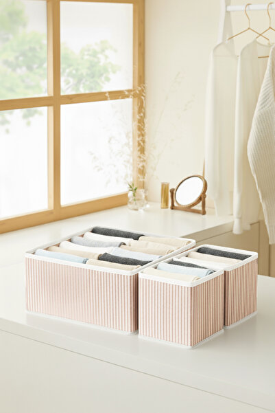 PH Prendi Home Set de 3 organizatoare pentru sertare cu dungi pudrate – Set d...